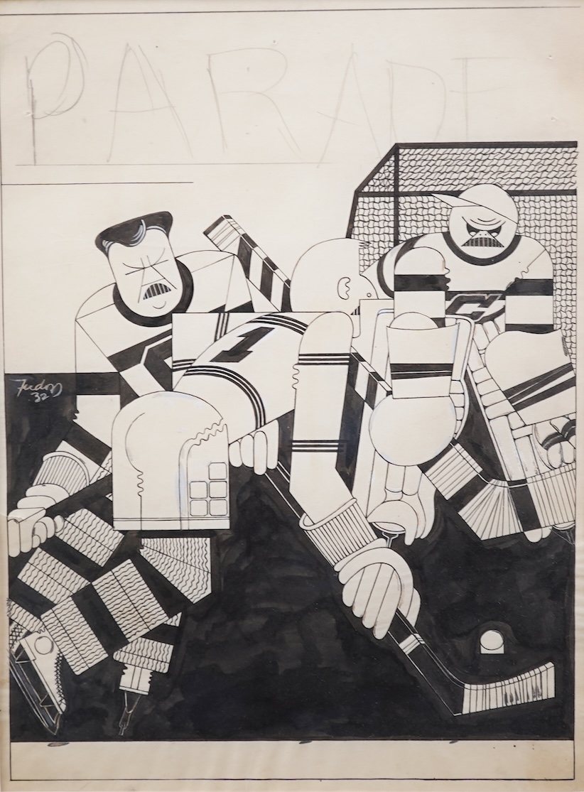 Charles Tudor, American (1903-1970), 'Ice Hockey players' An original design for the cover of Parade Magazine